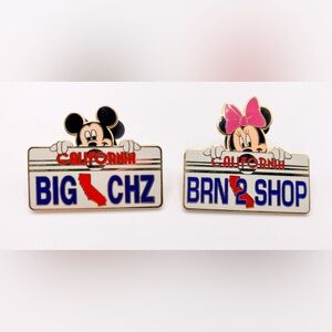 Disney California License Plate Pin Set Of 2 Mickey And Minnie Cast Lanyard